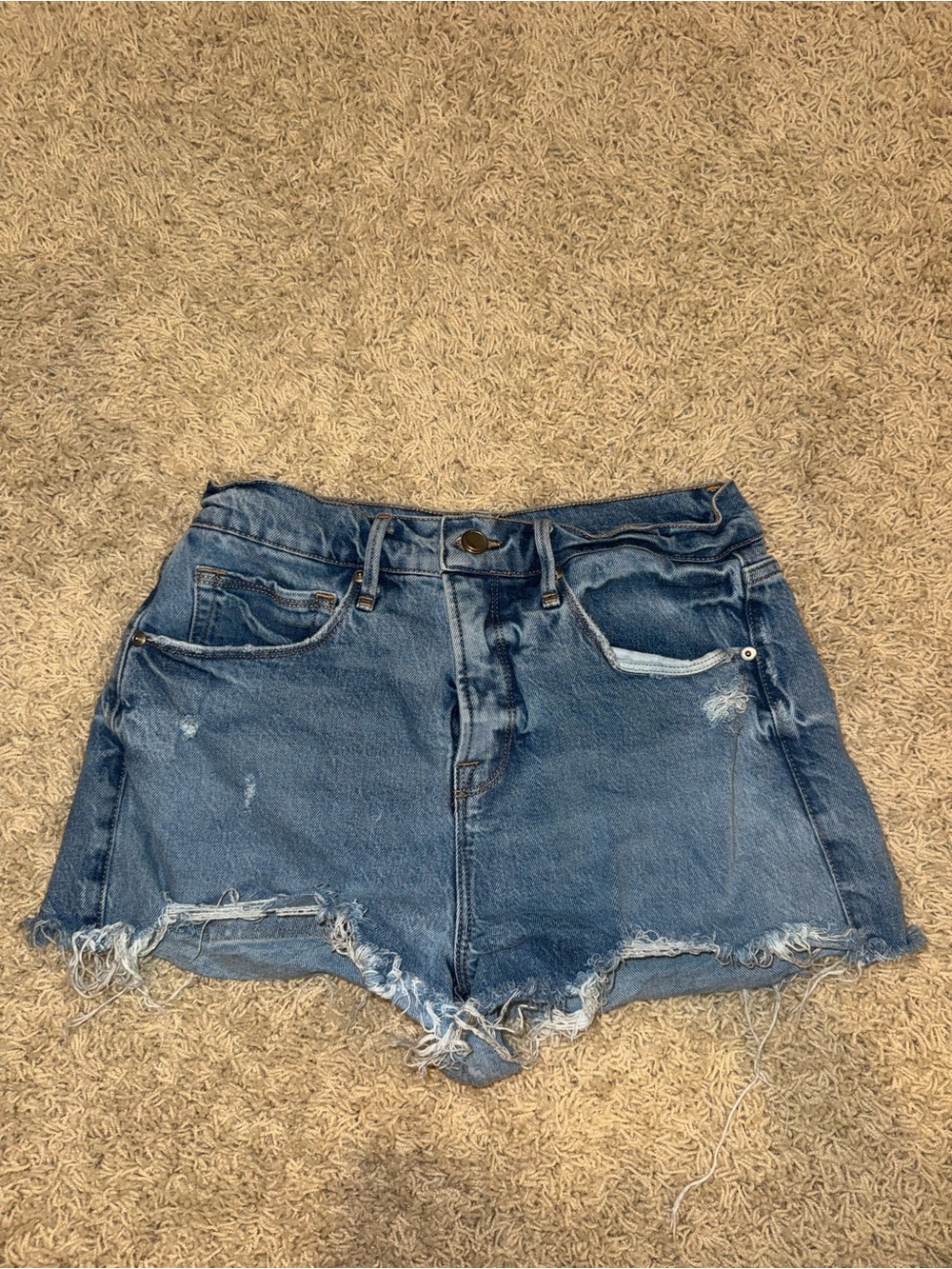 Good American Distressed Denim Jean Shorts - Blue
